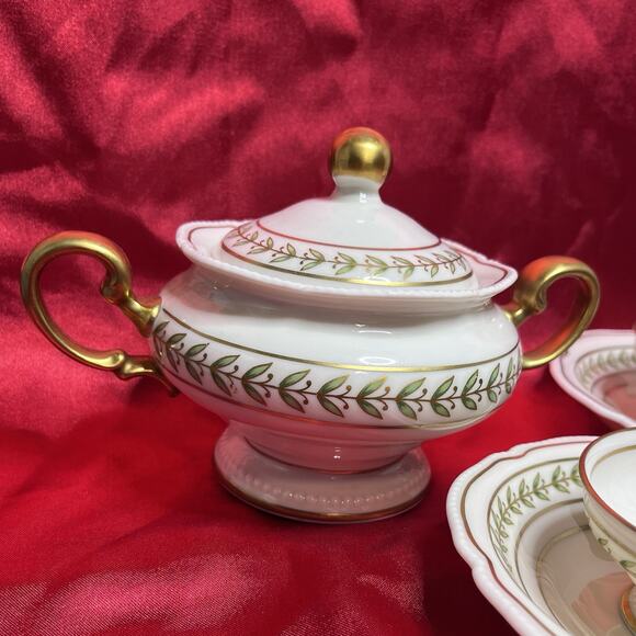 Vintage Castleton Bristol Green Footed Cup & Saucer Set (2) With Sugar Bowl - Picture 4 of 16